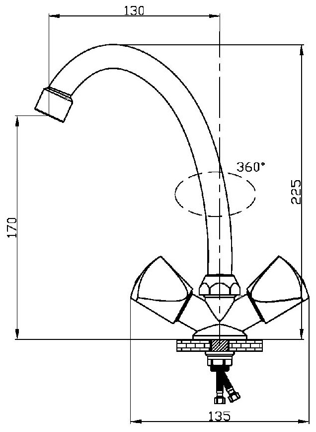 Смеситель для кухни, РМС SL119-271, поворотный излив, с гибкой подводкой, двухвентельный, гарантия