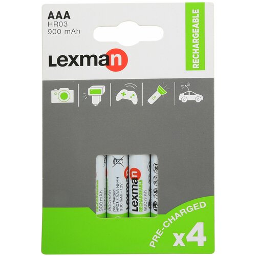 Аккумуляторные батарейки LEXMAN AАА 4шт, 900mAh батарейка аккумуляторная aaa camelion hr03 блистер в упаковке 2 шт емкость 800 мач