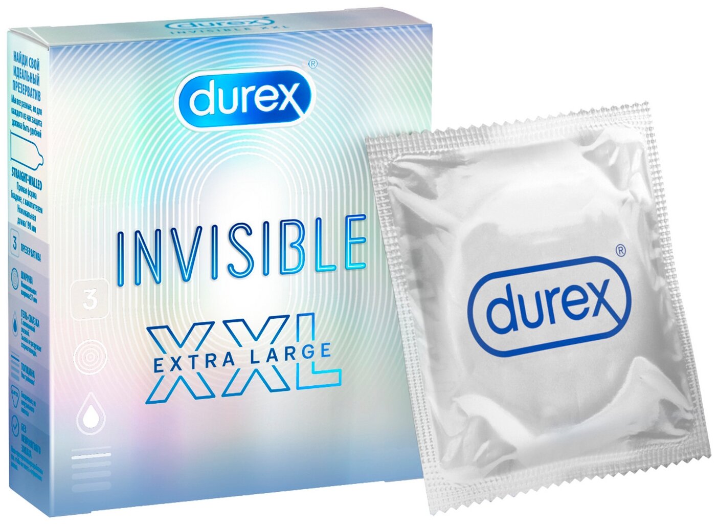 Презервативы Durex Invisible XXL Extra Large, 3 шт.