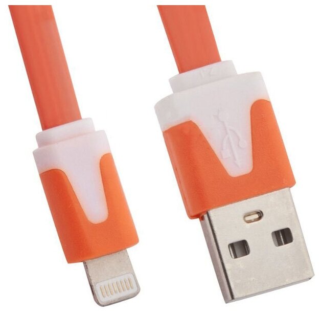 USB кабель "LP" для Apple iPhone/iPad 8 pin плоский узкий (оранжевый/европакет)