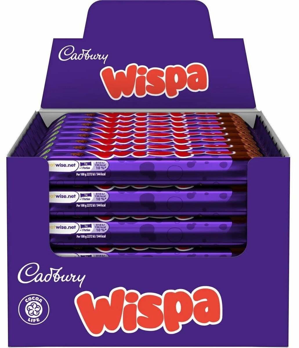 Пористый воздушный шоколадный батончик Cadbury Wispa (Великобритания), 36 г (48 шт)