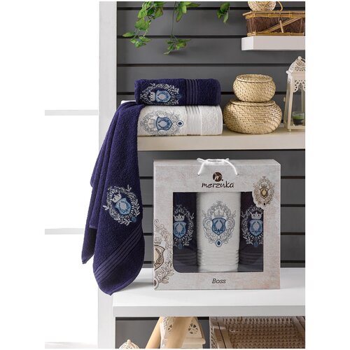 фото Oran merzuka полотенце boss цвет: синий (50х80 см - 2 шт,70х130 см) br41014