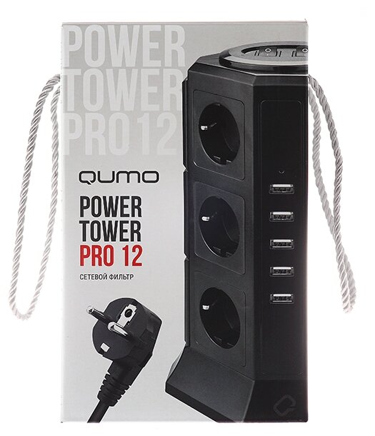 Сетевой фильтр Qumo Power Tower Pro 12SP5U 2м, 12 розеток (P-0001) - фото №3