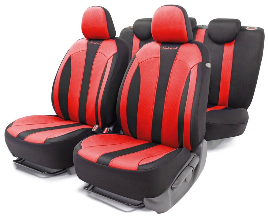 Авточехлы универсальные AUTOPROFI PRF-1505 BK/RD PERFORMANCE, hexagon polyester, 5 мм поролон, 3D крой, 15 пред., черный/красный