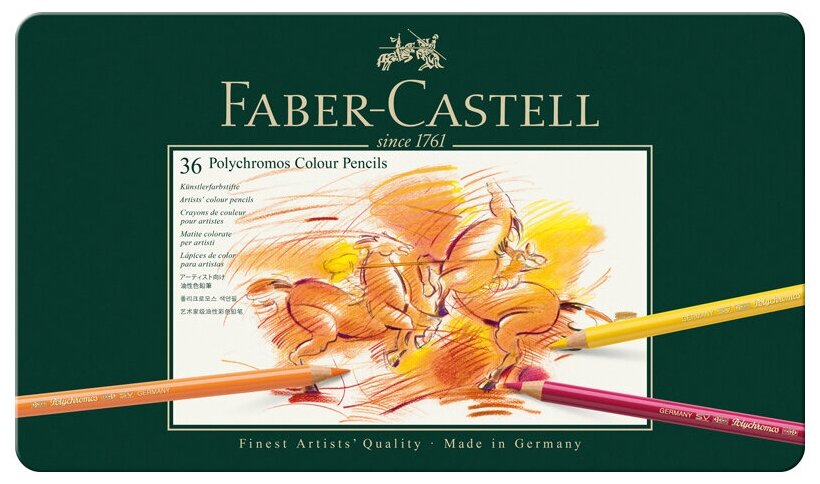 110036 Карандаши цветные художественные Faber-Castell "Polychromos" 36цв, заточен, метал. коробка