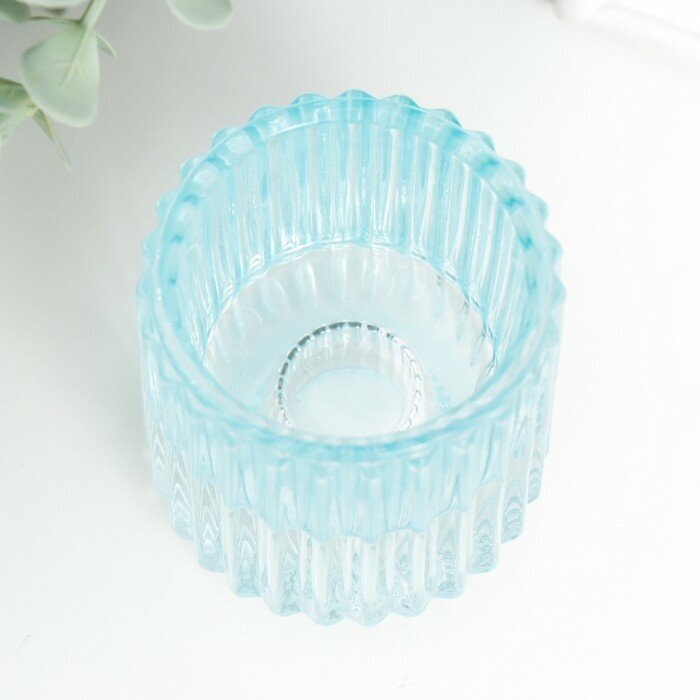 Подсвечник стекло на 1 свечу "Долли" d-2,5 см, 4 см голубой 6х5х5 см