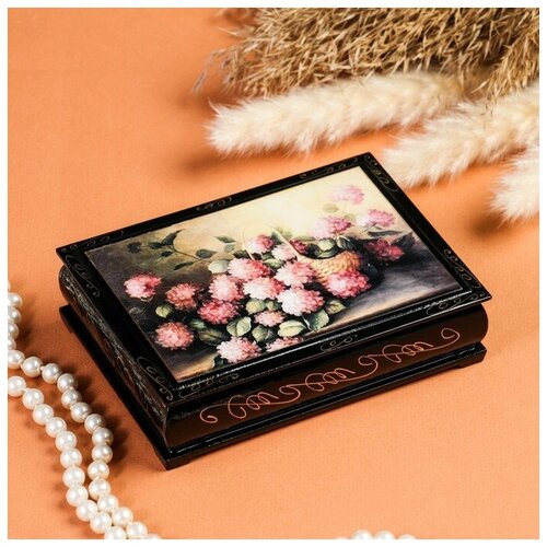 MARU Шкатулка «Розовые цветы в корзине», 10×14 см, лаковая миниатюра