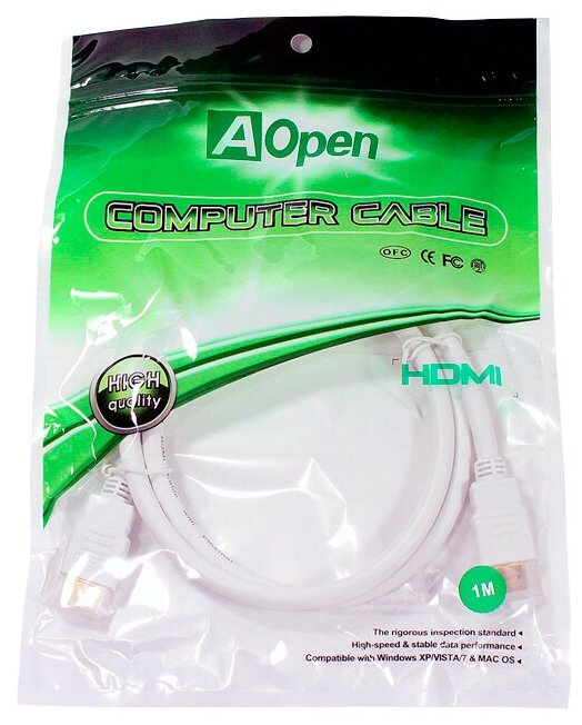 Кабель HDMI 1.0м AOpen v1.4+3D/Ethernet ACG511W-1M белый позолоченные контакты - фото №3