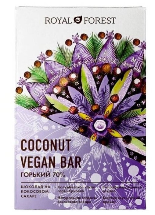 Шоколад ROYAL FOREST Vegan Coconut Bar горький, 50 г