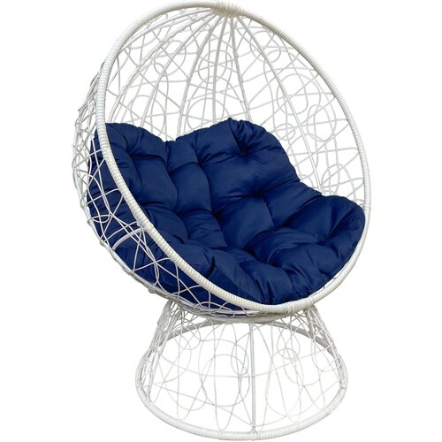 Кресло-кокон ореон стоячее белый (синяя подушка, полиэстер)