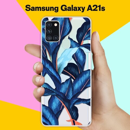 Силиконовый чехол Синие листья на Samsung Galaxy A21s