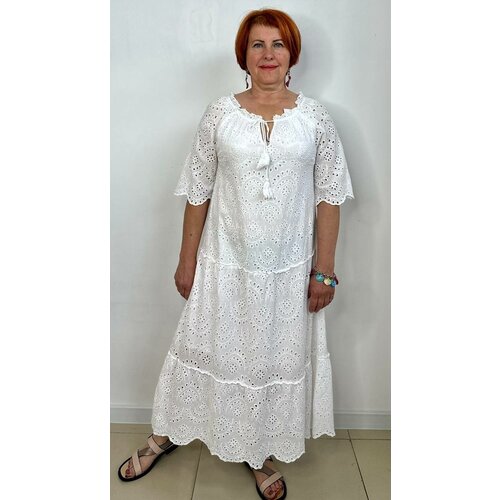 Платье-майка хлопок, полуприлегающее, макси, подкладка, размер 46-48, белый