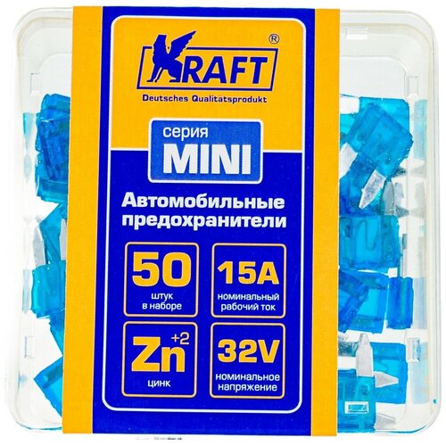 KRAFT KT870012 Набор предохранителей 15А (MINI 50шт) пласт.кор. KRAFT KT870012