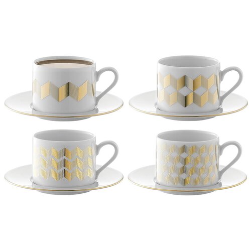фото Набор из 4 чашек для чая с блюдцами signature chevron 250 мл, золото lsa international p034-11-146