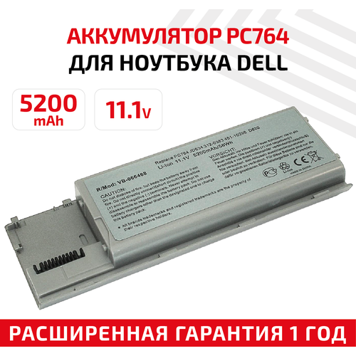 Аккумулятор (АКБ, аккумуляторная батарея) PC764 для ноутбука Dell Latitude D620, D630, 11.1В, 5200мАч, Li-Ion аккумулятор для ноутбука dell latitude d620 d630 precision m2300 11 1v 4400mah pn 310 9080 gd775 hx345 tc030 ud088