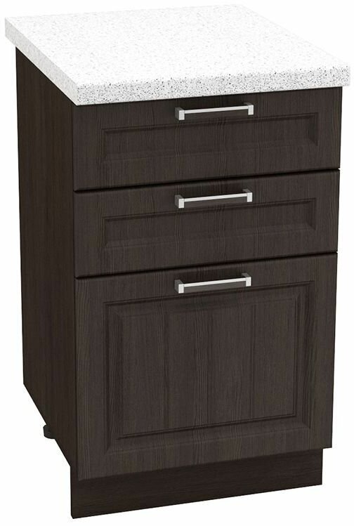 Кухонный модуль шкаф нижний напольный с 3 ящиками ШН3Я 500 прага, венге/венге 81,6х50х47,8 - фотография № 4