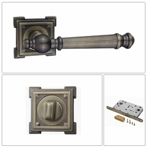 Комплект ручек для дверей Renz INDH_69-19_MAB_UN, матовая античная бронза (ручка + завертка WC + магнитный замок)