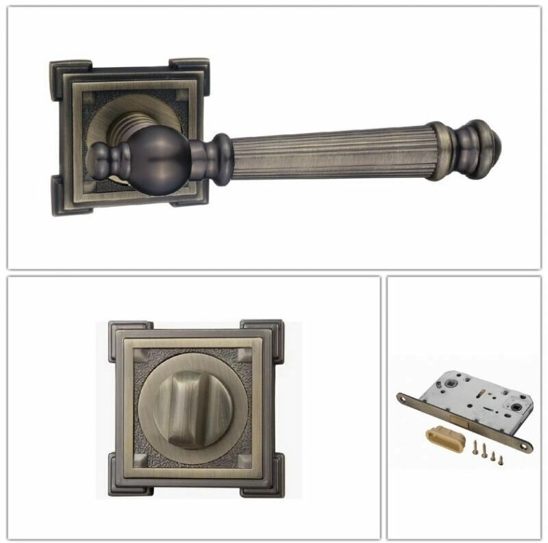 Комплект ручек для дверей Renz INDH_69-19_MAB_UN матовая античная бронза (ручка + завертка WC + магнитный замок)