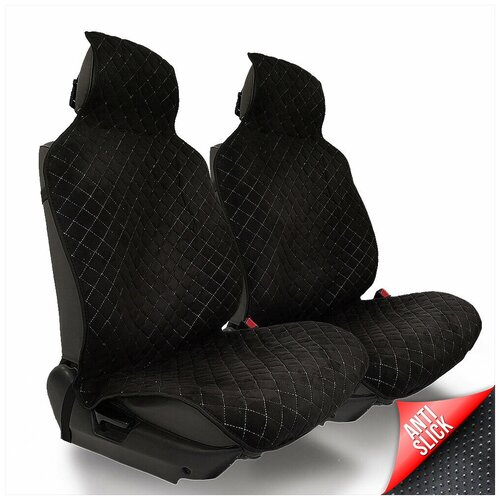 Накидки в машину из черной замши Алькантара с белой отстрочкой и нескользящим силиконовым подкладом на водительское сиденье переднего ряда автомобиля 4293₽