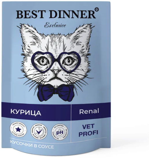 Паучи Best Dinner Exclusive Vet Profi Renal Бест Диннер кусочки в соусе с Курицей, 24шт по 85г - фотография № 6