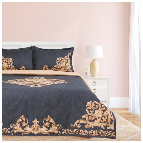 фото Постельное белье евростандарт этель роскошь, мако-сатин, 2 наволочки 50 х 70 см, бежевый/синий