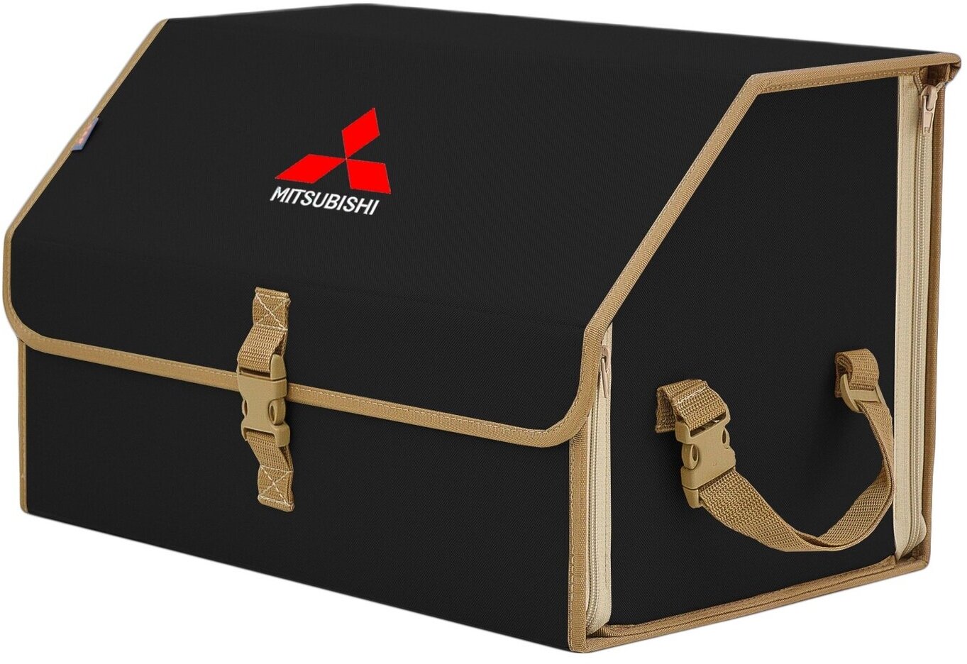 Органайзер-саквояж в багажник "Союз" (размер L). Цвет: черный с бежевой окантовкой и вышивкой Mitsubishi (Митсубиши).