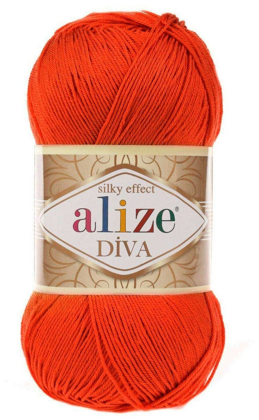 Пряжа Alize Diva - 1 шт, 37 оранжевый, 350м/100г, 100% микрофибра акрил /Ализе Дива/