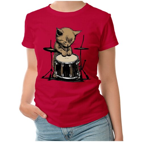 Женская футболка «кот барабанщик» (L, темно-синий)