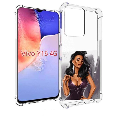 Чехол MyPads нарисованная-девушка-в-фиолетовом-платье женский для Vivo Y16 4G/ Vivo Y02S задняя-панель-накладка-бампер