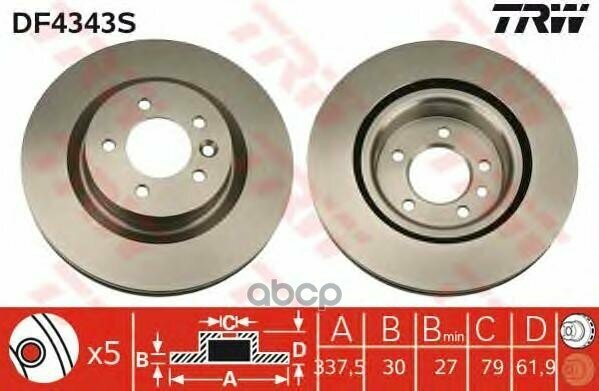 Диск Тормозной Передний Land Rover Discovery Iii, Range Rover Sport 4.4 4X4 Df4343s TRW арт. DF4343S