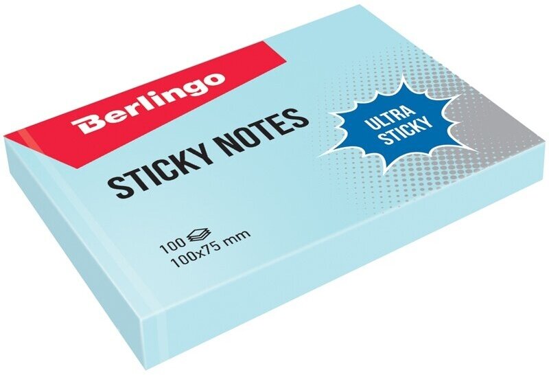 Самоклеящийся блок Berlingo "Ultra Sticky", 100х75 мм, 100 листов, пастель, голубой (LSn_39502)