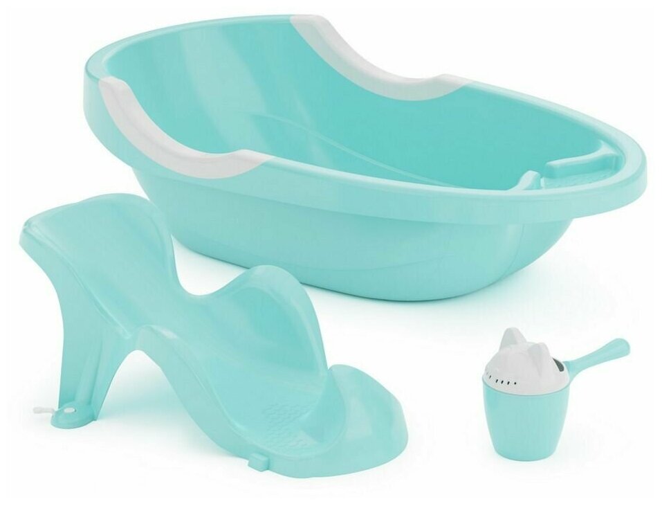 Ванночка для купания ребенка с горкой и ковшиком цвет голубой 90 см