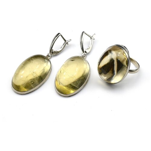 Комплект бижутерии: серьги, кольцо, цитрин, размер кольца 19, желтый