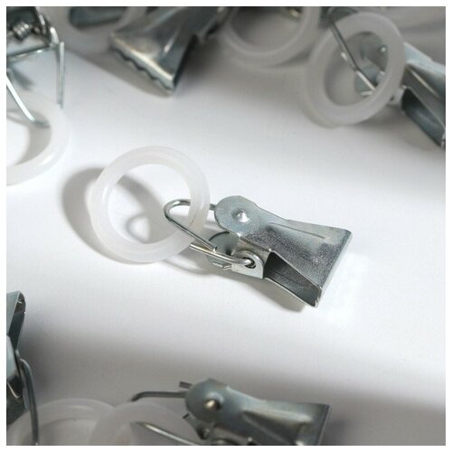 Зажим для штор 25 15 мм с пластиковым кольцом d 12 мм цвет серебряный10 шт 431₽