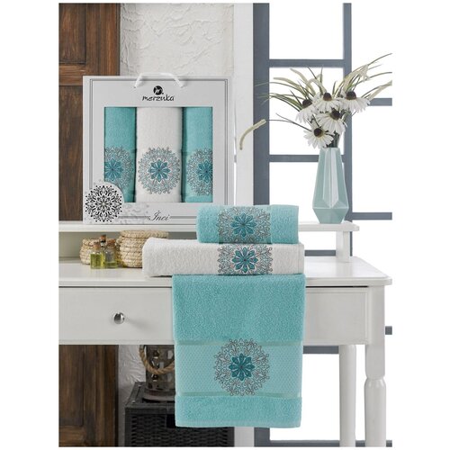 фото Oran merzuka полотенце inci цвет: бирюзовый (50х90 см - 2 шт,70х140 см) br41169