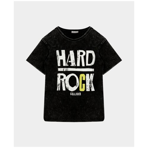 фото Футболка черная с принтом gulliver 12104bmc1220 размер 98