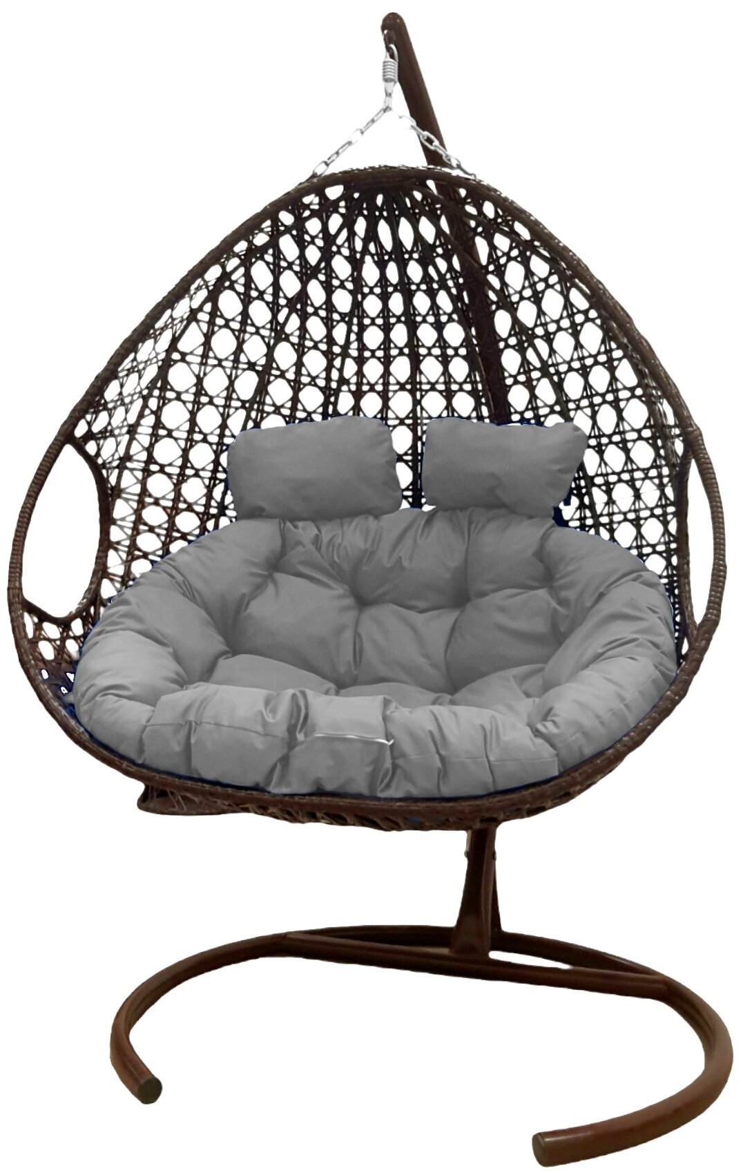 Подвесное кресло коричневое M-Group Для двоих люкс серая подушка - фотография № 1