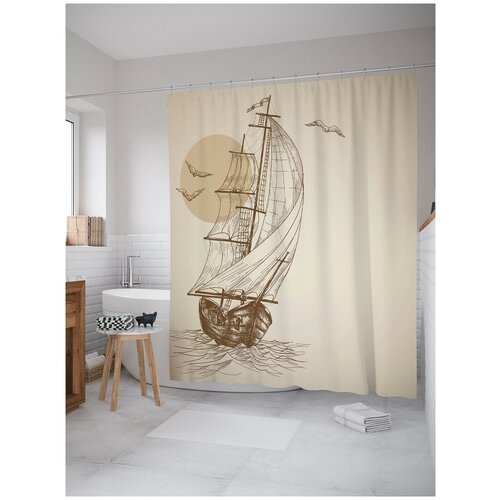 фото Штора для ванной joyarty начертания корабля в море 180х200 (sc-2789)