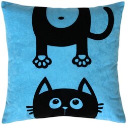 Подушка декоративная MATEX MEOW голубой с котами без наволочки, подарок ребенку, 35х35 см, разные цвета (для дачи, дом)
