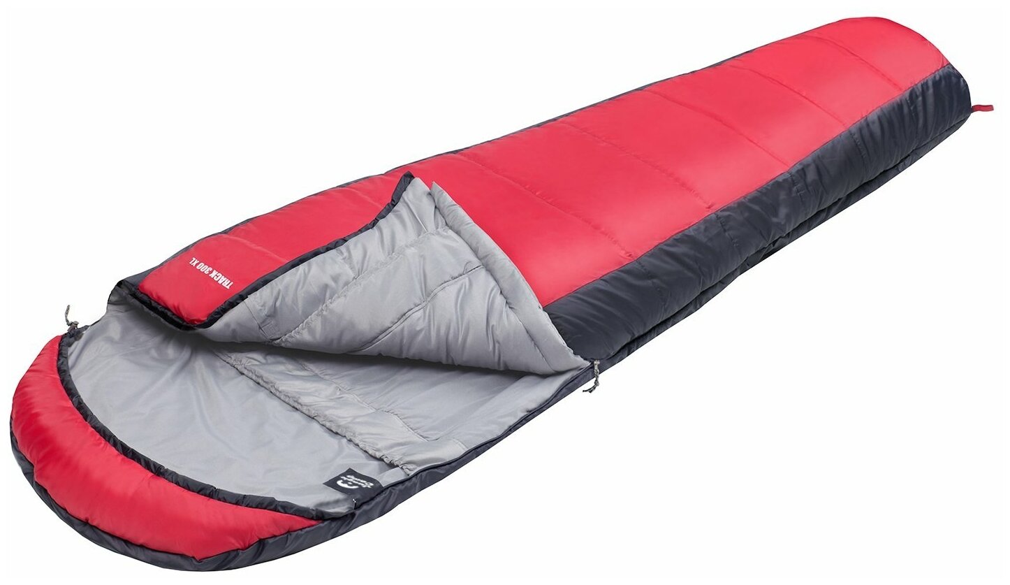 Спальный мешок Jungle Camp Track 300 XL, широкий, трехсезонный, левая молния, цвет:серый, красный