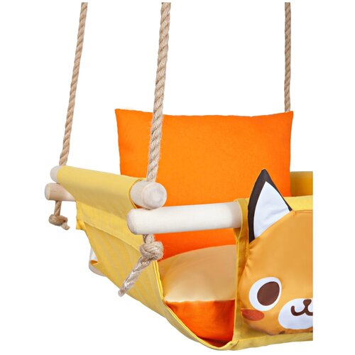 фото Качели подвесные с подушками лиса на солнце, с ремнем безопасности на канате. hotenok