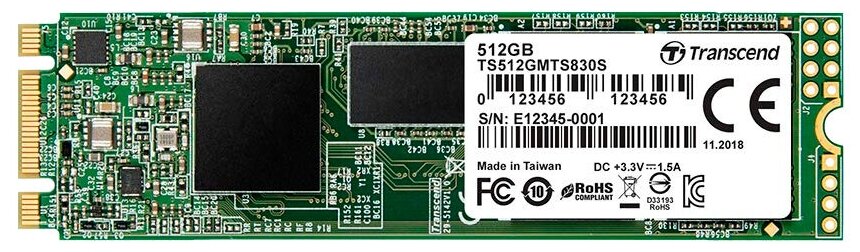 Твердотельный накопитель SSD M.2 512 Gb Transcend TS512GMTS830S Read 560Mb/s Write 520Mb/s 3D NAND TLC - фото №1
