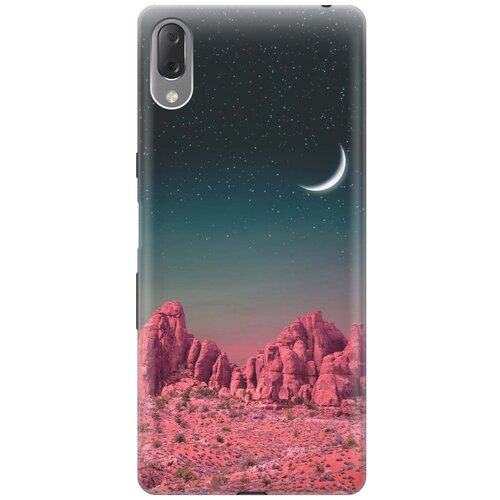 фото Gosso ультратонкий силиконовый чехол-накладка для sony xperia l3 с принтом "месяц над розовыми горами"