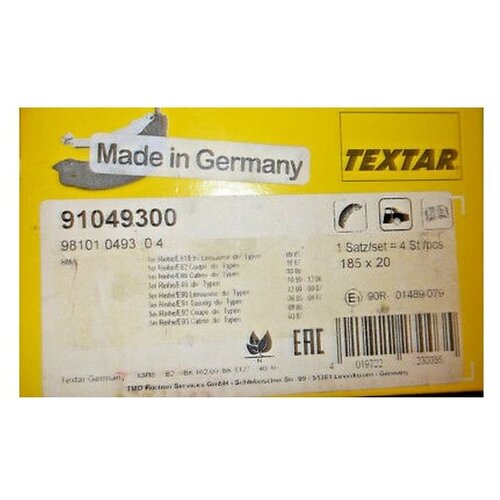 фото Комплект колодкок стояночного тормоза textar 91049300 для bmw 1 серия e81,e82,e87,e88, 2 серия f22, f87, 3 touring van f31, 3 серия e46