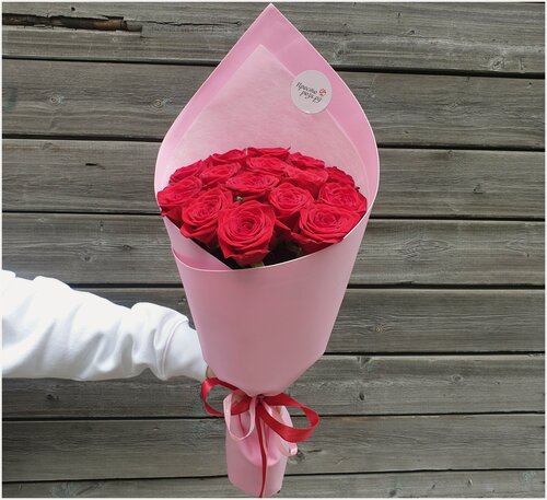 Изображение товара Розы Премиум 15 шт красные высота 50 см рев в розовой упаковке уголком код.11607 - Просто роза ру st hi npo skr ak