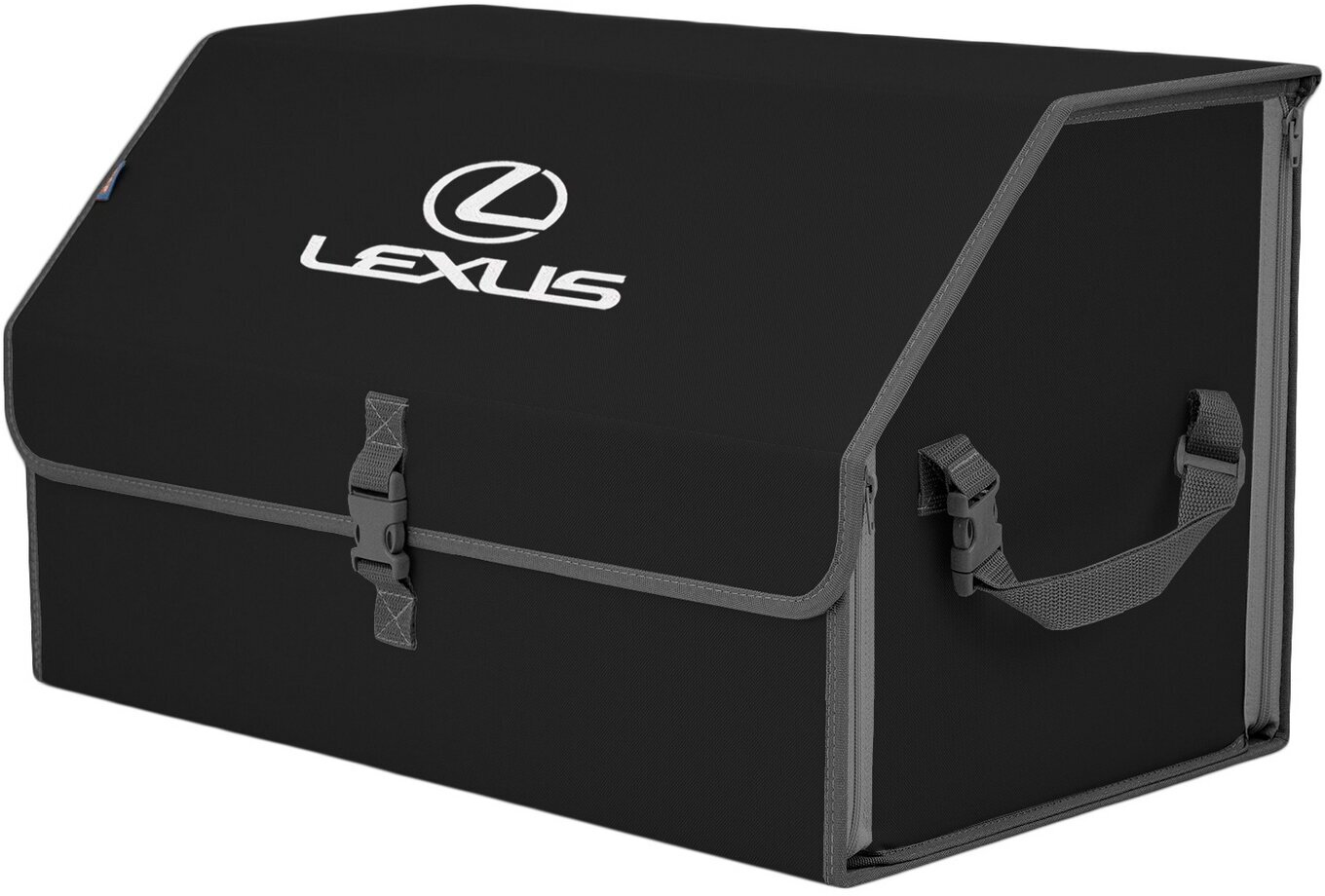 Органайзер-саквояж в багажник "Союз" (размер XL). Цвет: черный с серой окантовкой и вышивкой Lexus (Лексус).