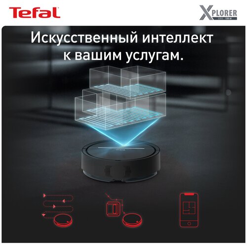 Робот-пылесос Tefal X-plorer Serie 120 Animal  & Allergy RG7865WH, 6 датчиков падения, автономная работа 120 мин, сухая и влажная уборка, Wi-fi