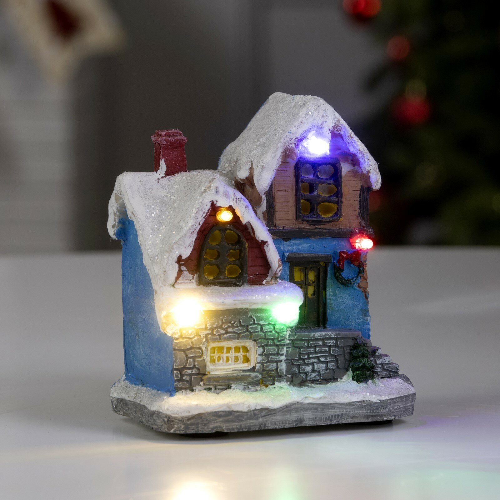 Светодиодная фигура «Заснеженный дом» 9 × 10 × 6 см, полистоун, батарейки АААх3 (не в комплекте), свечение мульти