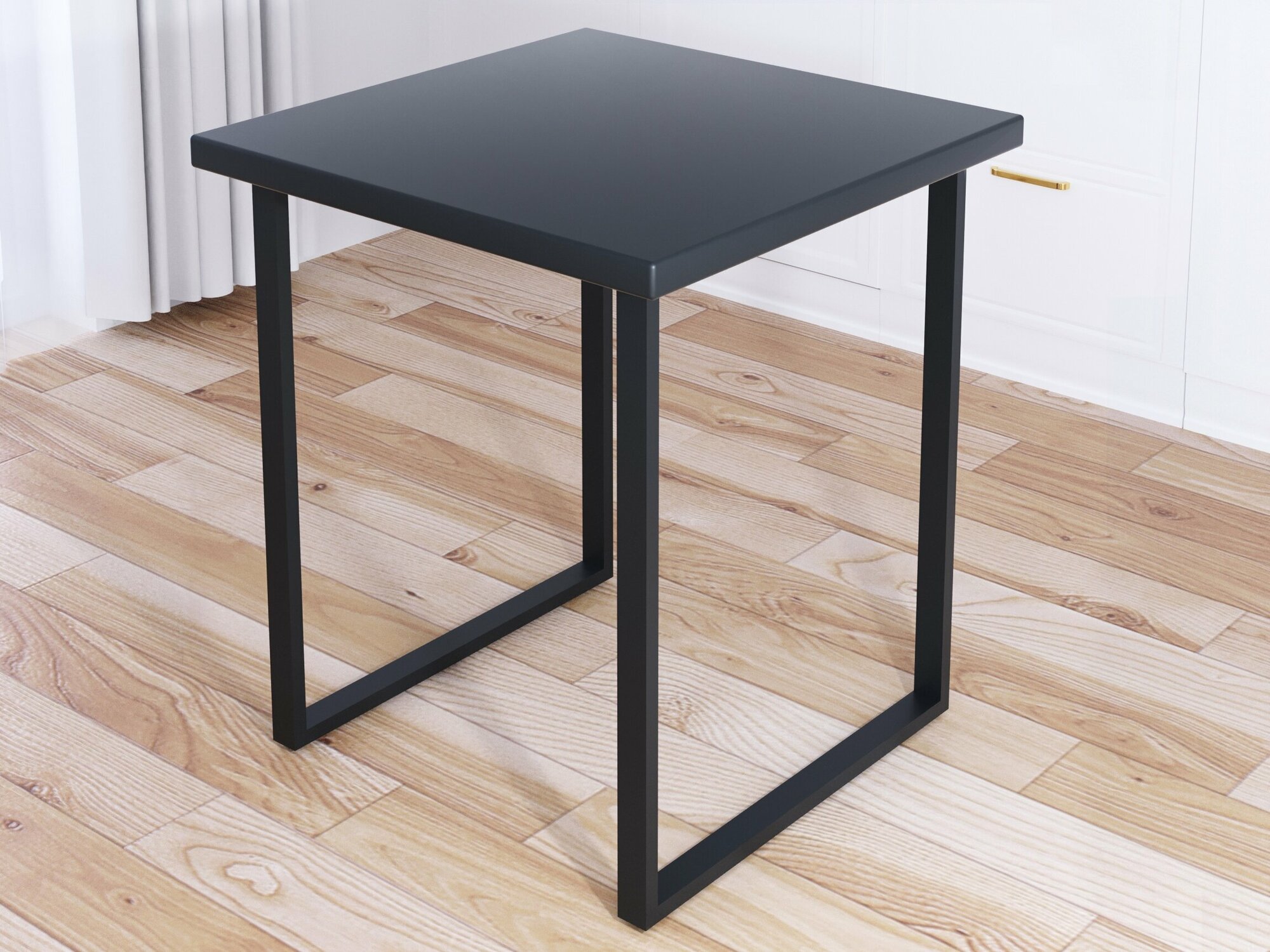 Стол кухонный Loft квадратный со столешницей цвета антрацит из массива сосны 40 мм и черными металлическими ножками, 60x60х75 см - фотография № 3