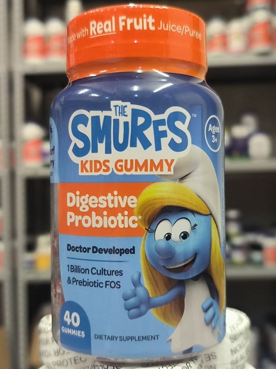 Жевательный пробиотик The Smurfs для детей от 3 лет, ягодный вкус, 40 жевательных конфет